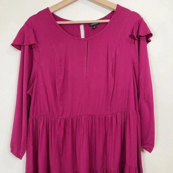 Torrid Wine Challis Tier Skater  Dress - Picture 3 of 12